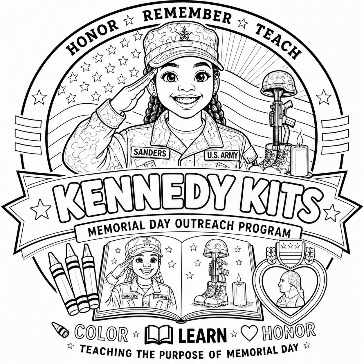 Kennedy Kits black and white coloring page preview